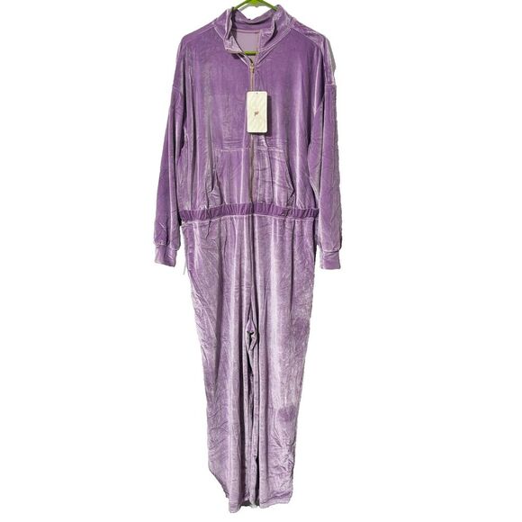 NWT Fabletics Womens Velour Zip Up Wide Leg One Side Jumpsuit 2X Lavender Purple - Picture 6 of 14